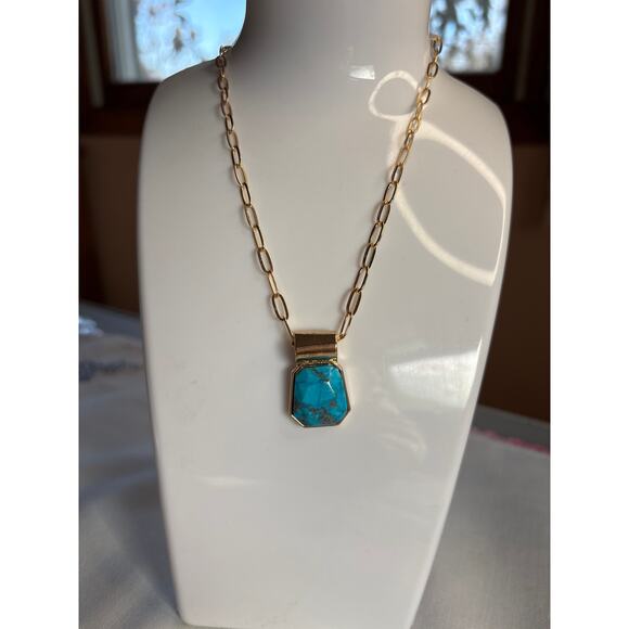 Turquoise Howlite Pendant Necklace Gold Open Chain Southwest Boho Aesthetic NEW - Picture 3 of 7